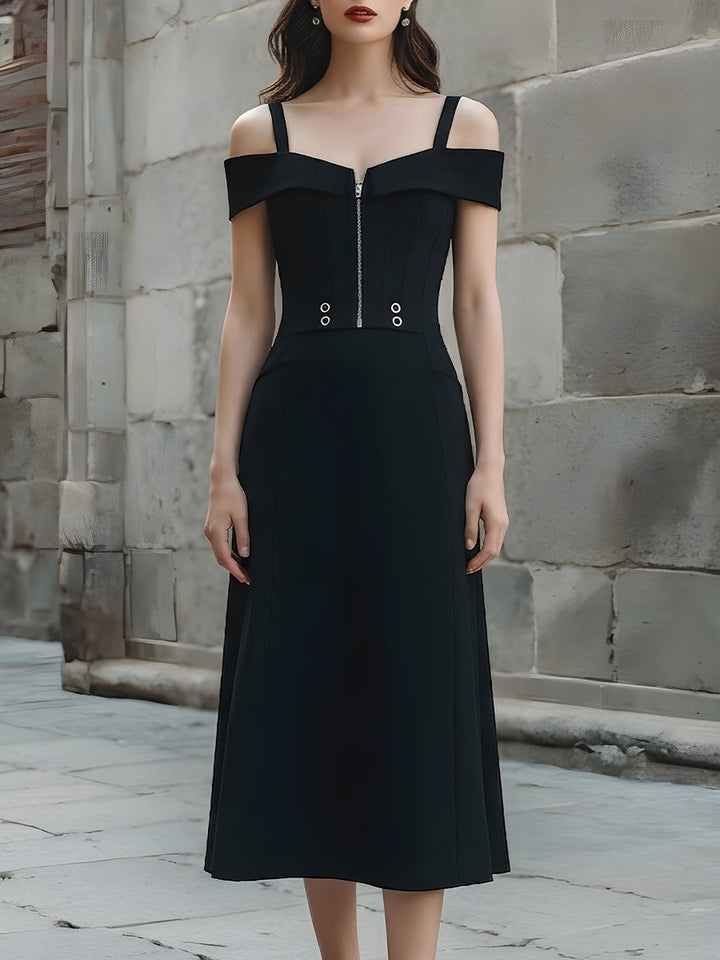 Olivia Bennet | Off-Shoulder Strap Midi Dress