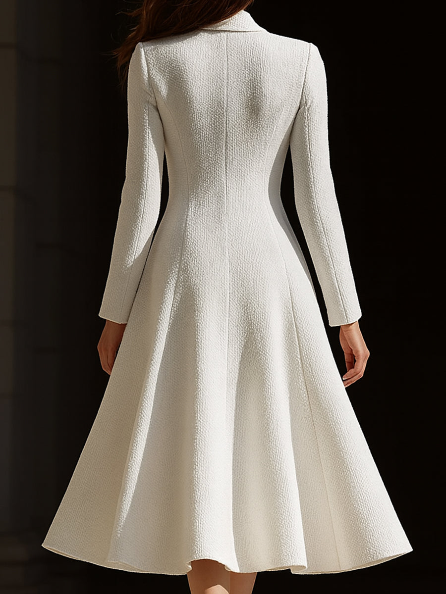 Olivia Bennet | Ivory Tweed Tailored Lapel Midi Dress