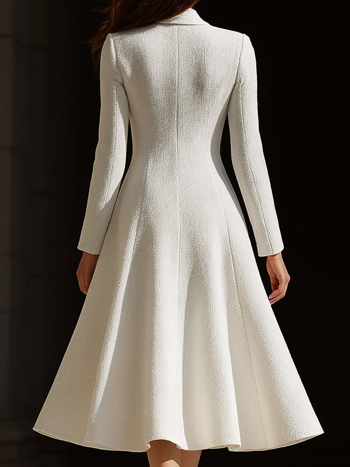 Olivia Bennet | Ivory Tweed Tailored Lapel Midi Dress