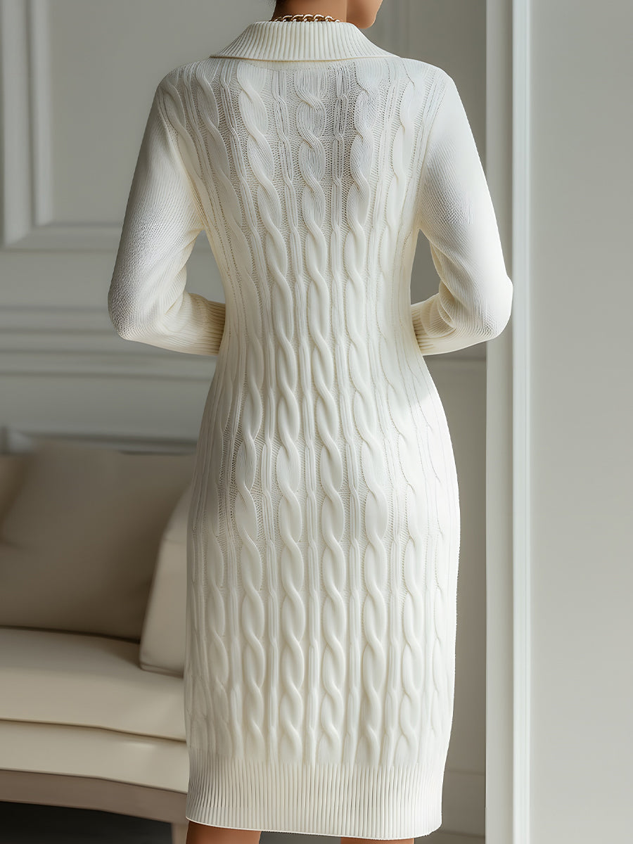 Olivia Bennet | Ivory Zip-Front Knitted Sweater Dress