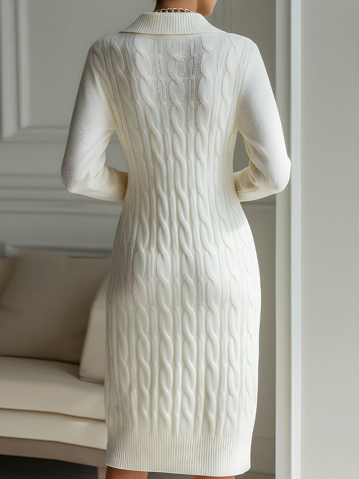 Olivia Bennet | Ivory Zip-Front Knitted Sweater Dress