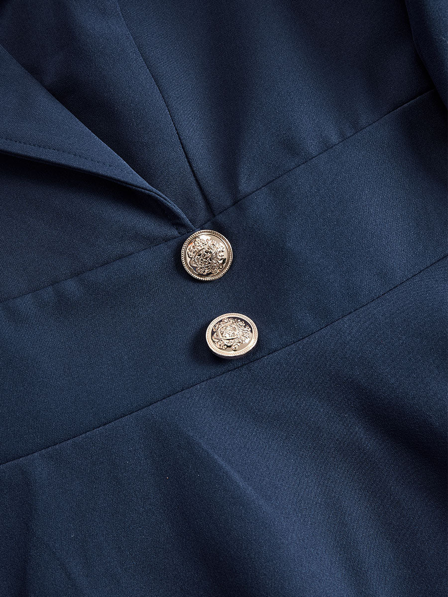 Olivia Bennet | Navy Blue Tailored Fit Flared Hem Coat Dress