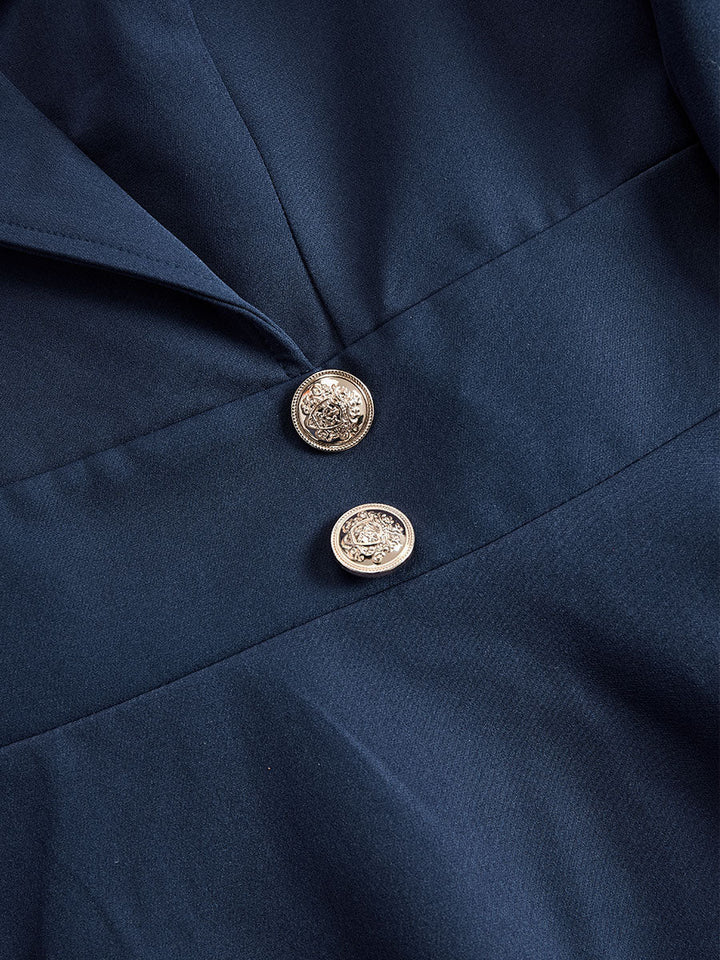 Olivia Bennet | Navy Blue Tailored Fit Flared Hem Coat Dress