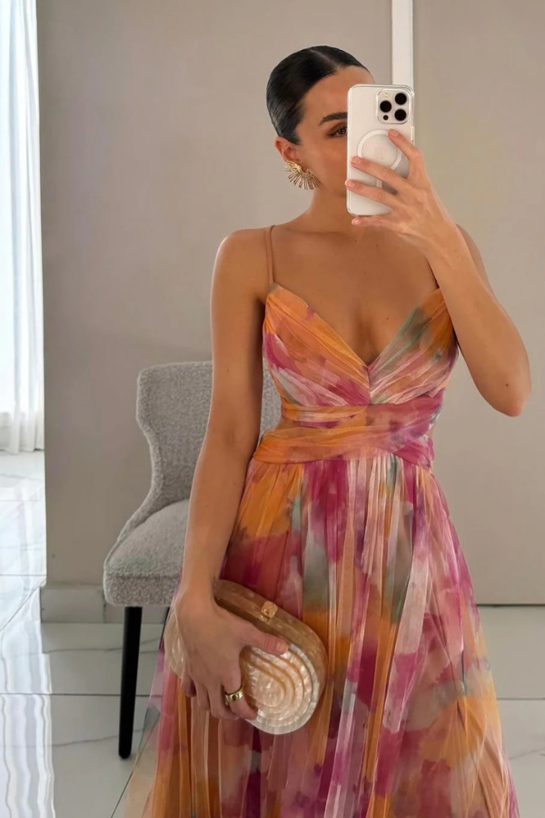 | Maxi Dress - Elegant Pleated