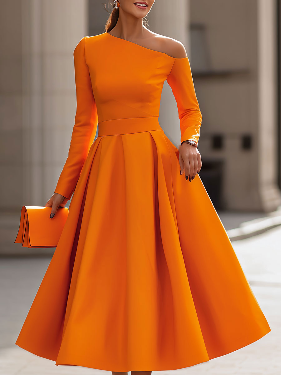 Olivia Bennet | Radiant Elegance: Sophisticated Long-Sleeve Dress With Flair