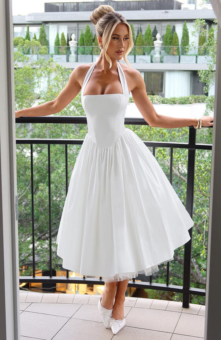 Women Wedding Guest Halter Midi Dress