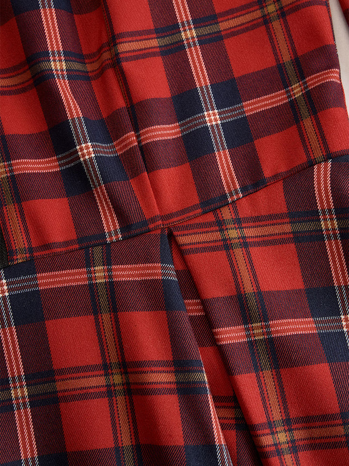 Olivia Bennet | Elegant Long Sleeve Plaid Dress - Perfect Blend Of Classic And Contemporary