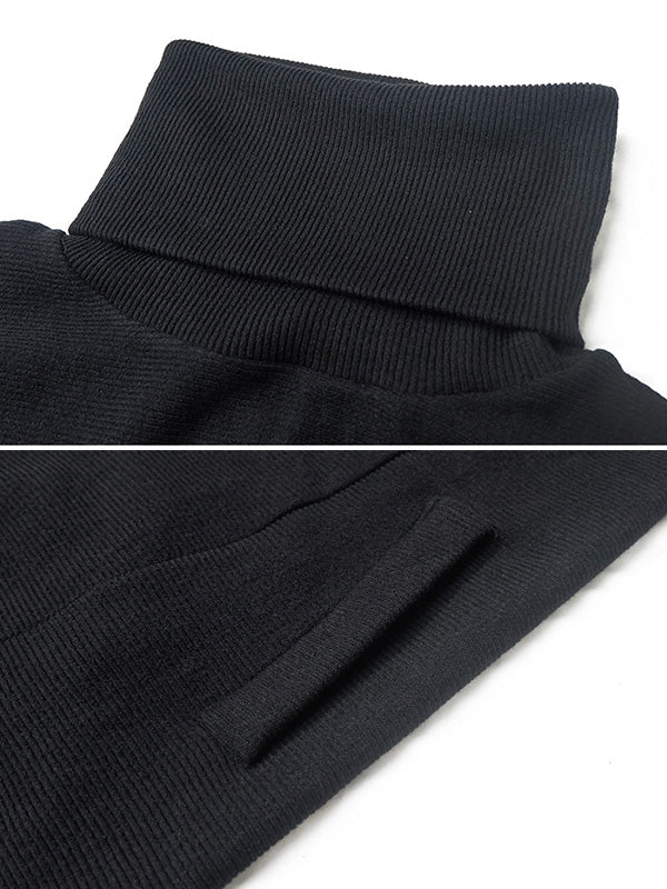 Olivia Bennet | Super Loose Black High-Neck Knitting Batwing Sleeves Sweater Dress