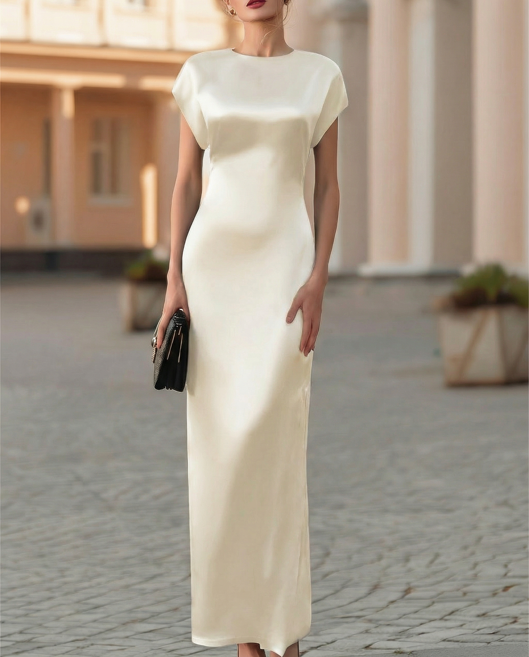 Olivia Bennet | Black Waist-Tie Column Cut Satin Midi Dress