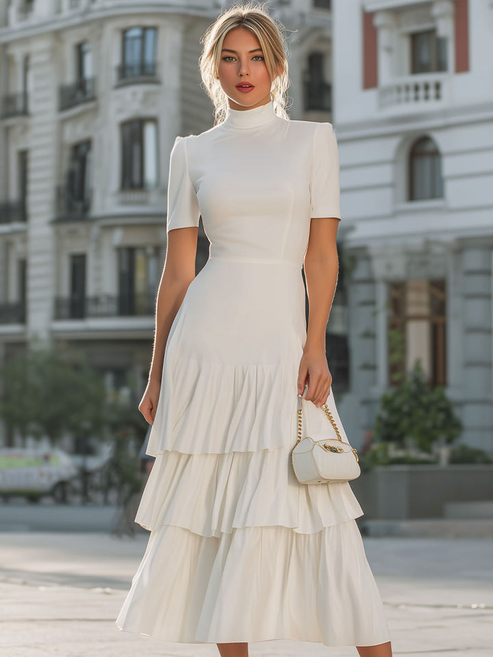 Olivia Bennet | Ivory Turtleneck Tiered Knit Dress