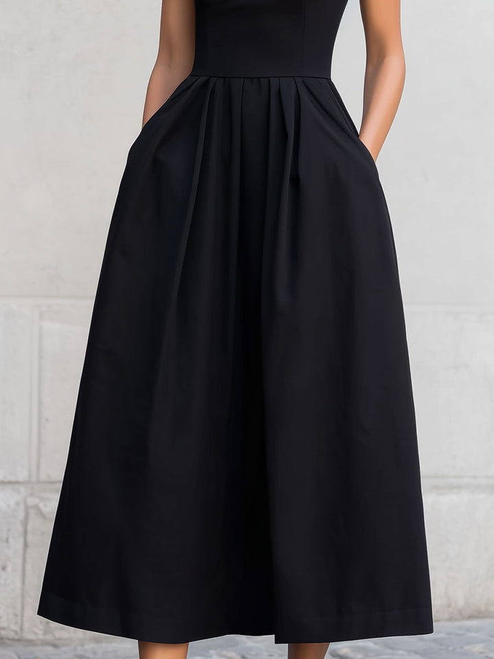 Olivia Bennet | Black Square-Neck Sleeveless Midi Dress