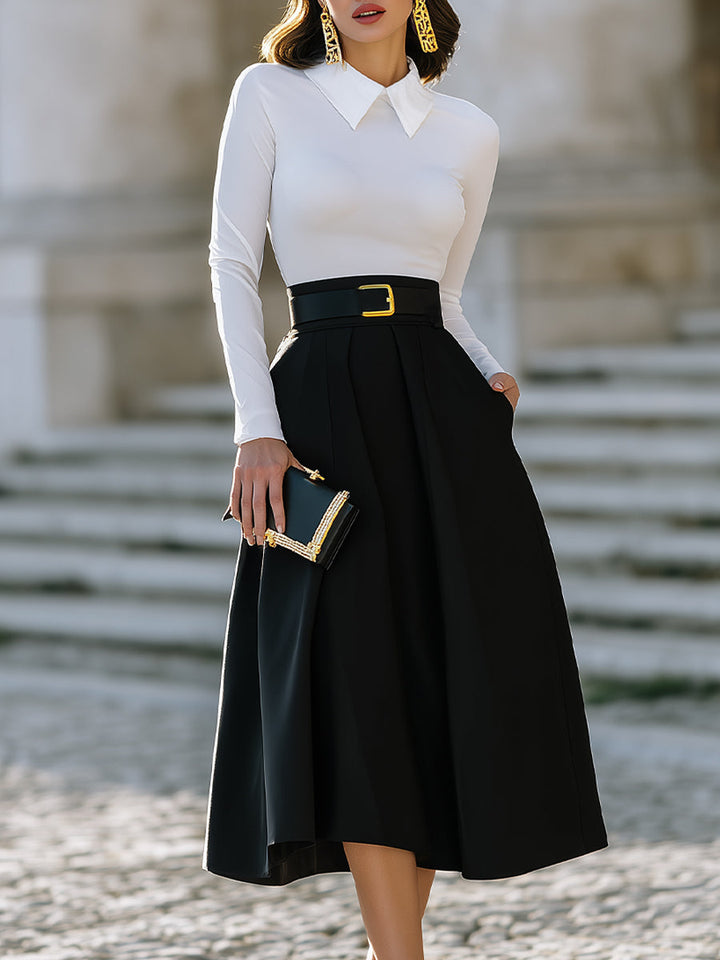 Olivia Bennet | Pleated Belted Midi Skirt