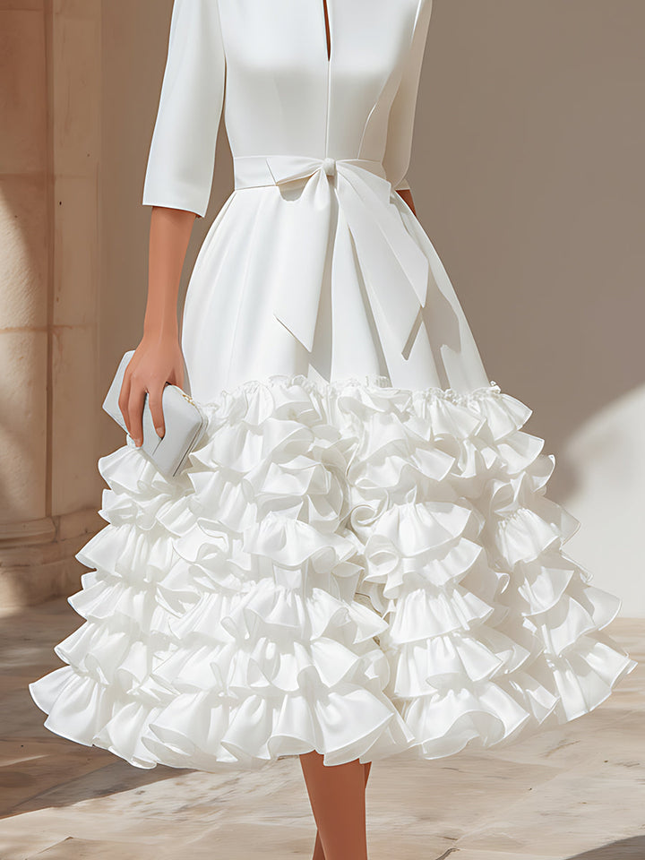 Olivia Bennet | Belted Ruffled-Hem Midi Dress