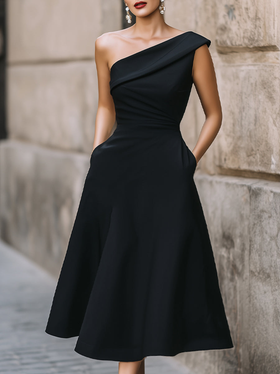 Olivia Bennet | Elegant One-Shoulder A-Line Cocktail Dress