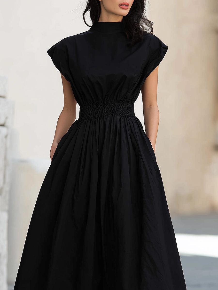 Olivia Bennet | High Neck Smocked Waist Midi Dress