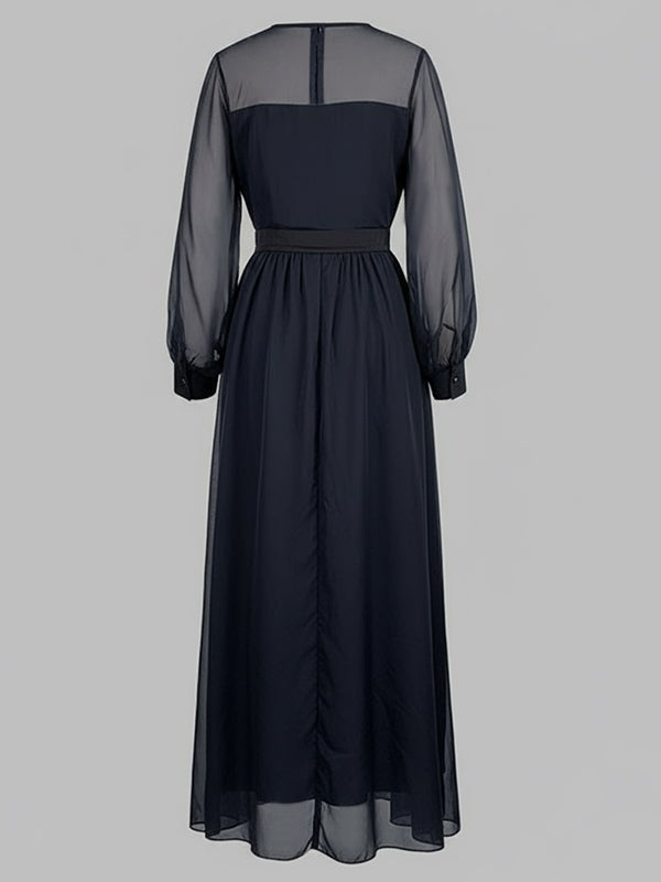 Olivia Bennet | False Two Loose Gauze Pleated See-Through Round-Neck Maxi Dresses
