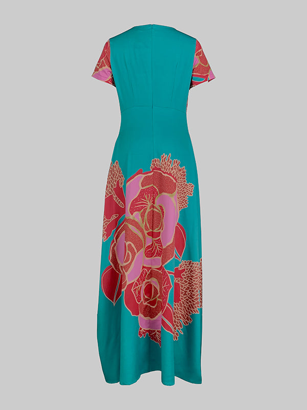 Olivia Bennet | A-Line Loose Floral Printed Split-Joint Deep V-Neck Evening Dresses Maxi Dresses