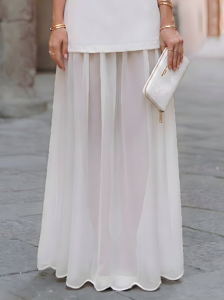 Olivia Bennet | Square Neck Structured Bodice Layered Chiffon Maxi Dress