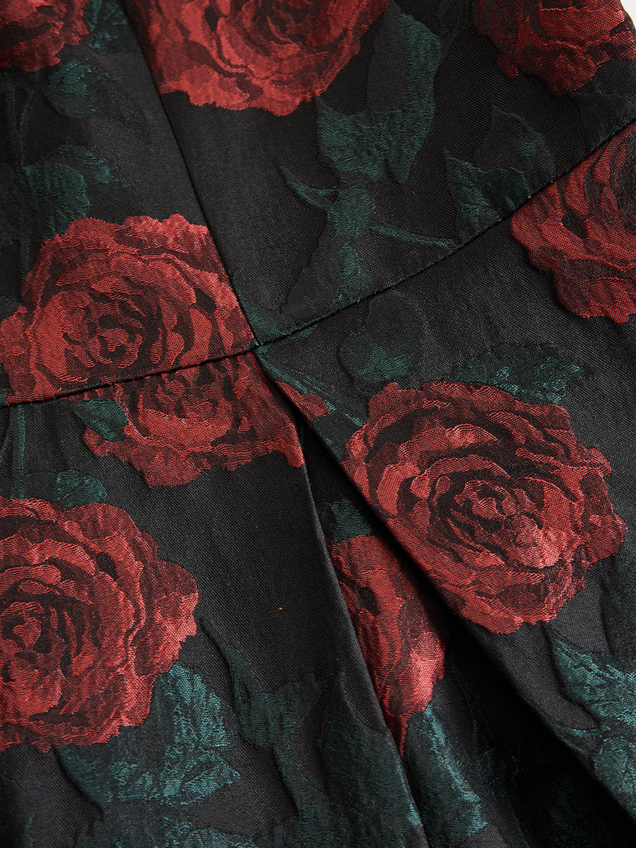 Olivia Bennet | Elegant Jacquard Rose Print Midi Dress