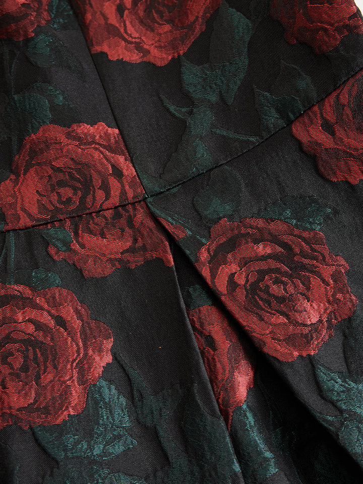 Olivia Bennet | Rose-Print Midi Jacquard Dress
