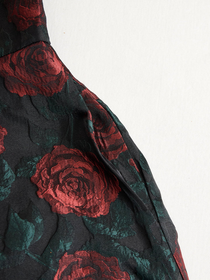 Olivia Bennet | Rose-Print Midi Jacquard Dress