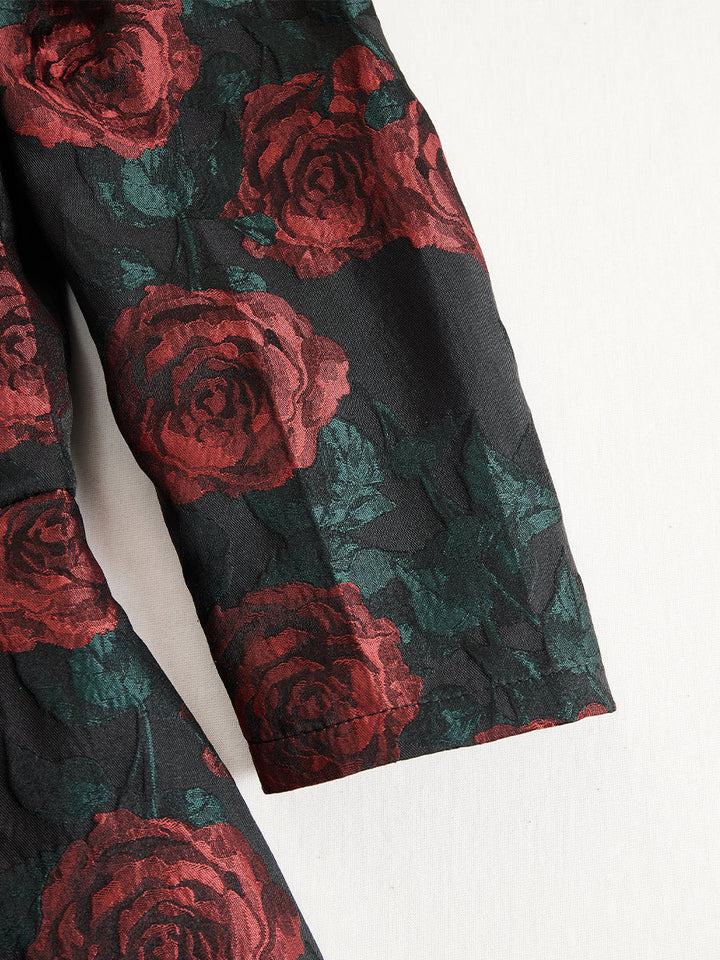Olivia Bennet | Elegant Jacquard Rose Print Midi Dress