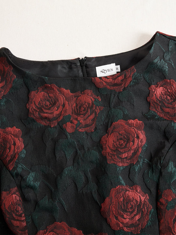 Olivia Bennet | Rose-Print Midi Jacquard Dress