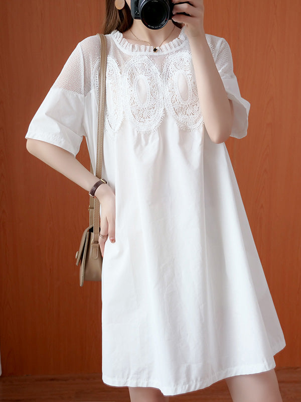 Olivia Bennet | Original Solid Lace Split-Side Short Sleeve A-Line Mini Dress