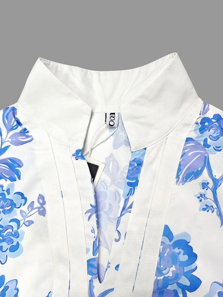 Olivia Bennet | Flared Sleeves Loose Flower Print Split-Joint Split-side Deep V-Neck Midi Dresses
