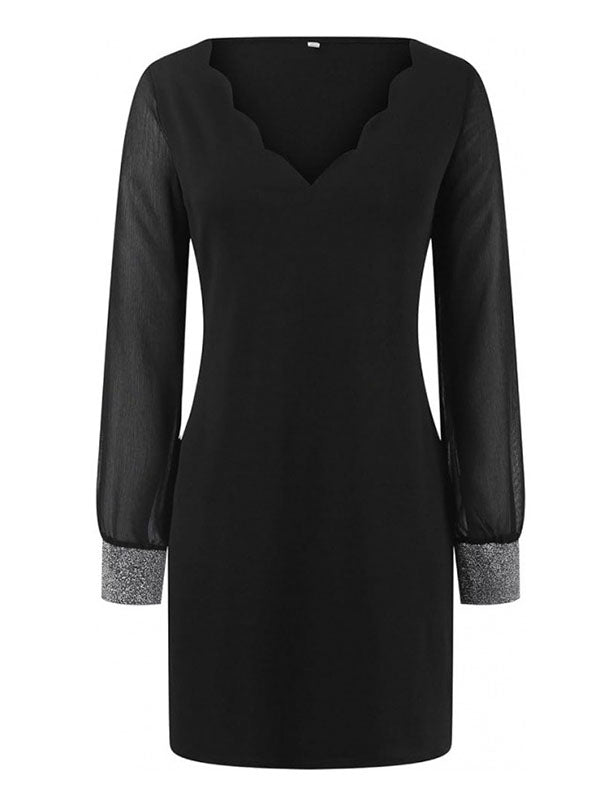 Olivia Bennet | Long Sleeves Loose Elasticity See-Through Split-Joint V-Neck Mini Dresses