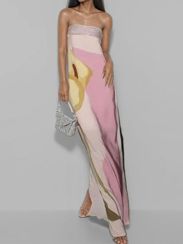 Olivia Bennet | Loose Plus Size Printed Split-Joint Tube Maxi Dresses