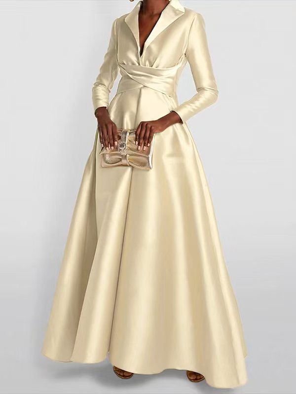 Olivia Bennet | A-Line High Waisted Pleated Solid Color V-Neck Maxi Dresses