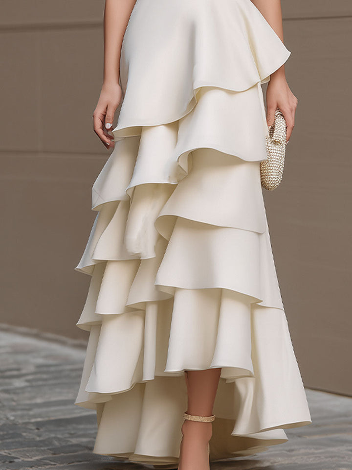 Olivia Bennet | Ivory One-Shoulder Tiered Ruffle Gown