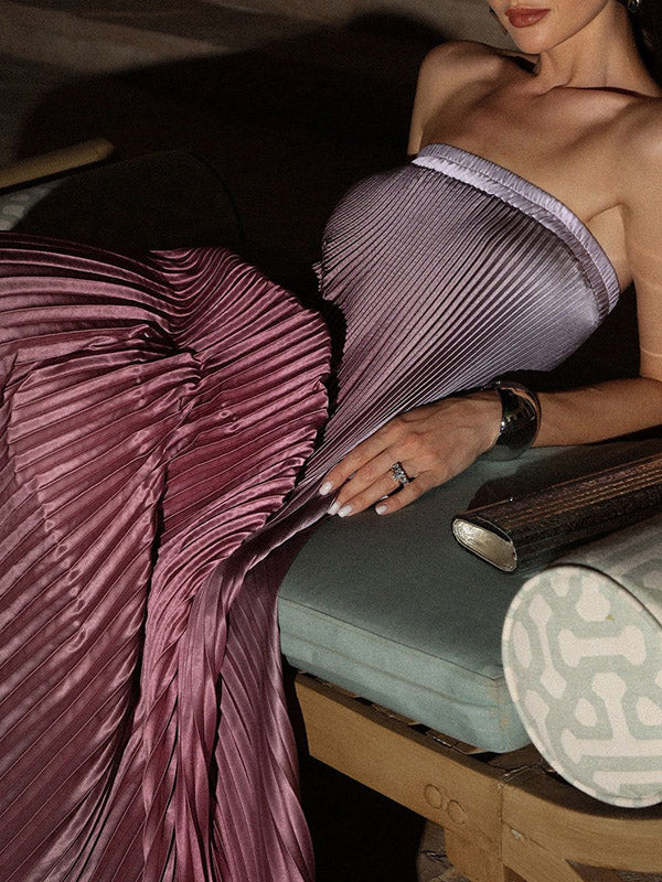 Olivia Bennet | A-Line Loose Elasticity Gradient Pleated Tube Evening Dresses Maxi Dresses