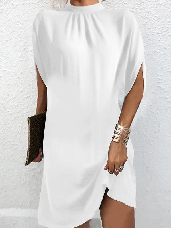 Olivia Bennet | Loose Raglan Sleeve Solid Color Mock Neck Mini Dresses