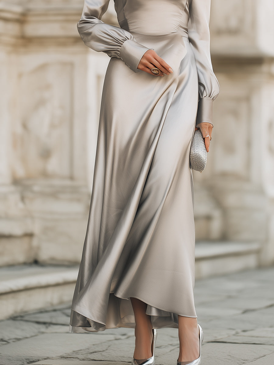 Olivia Bennet | Black Draped Cowl Neck Satin Evening Gown