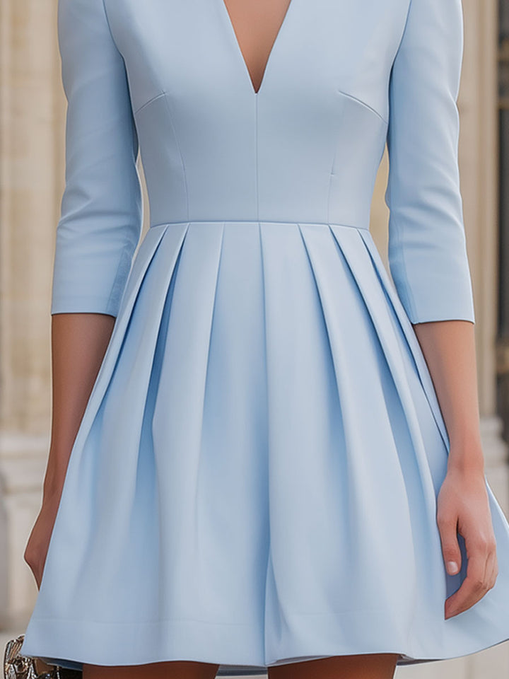 Olivia Bennet | Powder Blue Pleated Fit-and-Flare Dress
