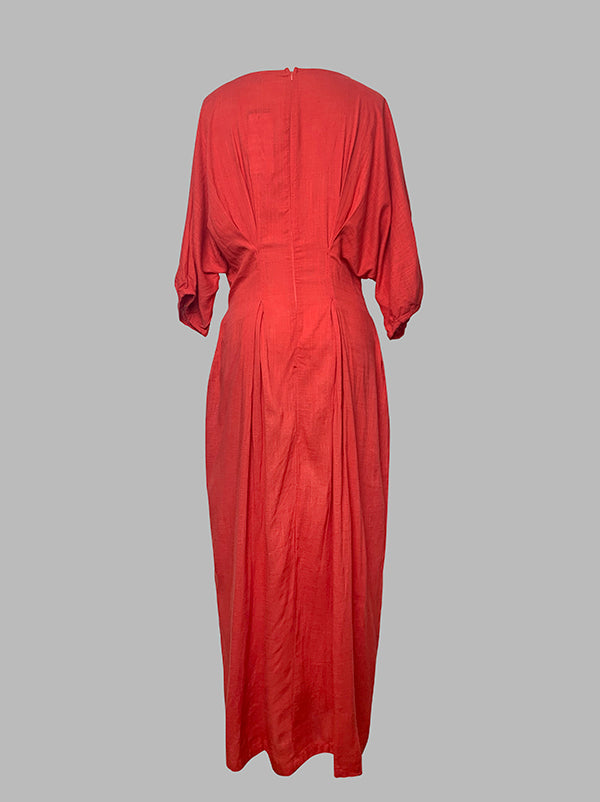 Olivia Bennet | Half Sleeves Loose Solid Color Round-neck Maxi Dresses