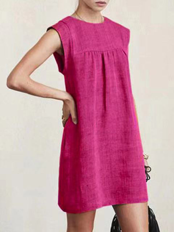 Olivia Bennet | Casual Cap Sleeve Loose Solid Color Round-Neck Mini Dresses