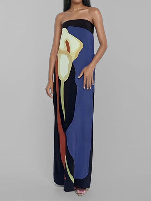 Olivia Bennet | Loose Plus Size Printed Split-Joint Tube Maxi Dresses