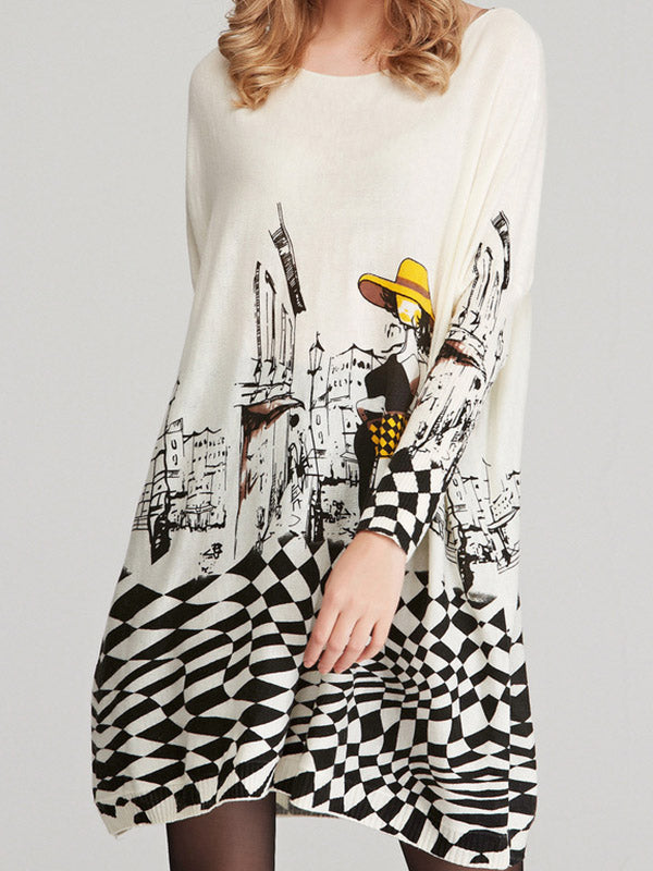 Olivia Bennet | Vintage Loose Printed Split-Joint Sweater