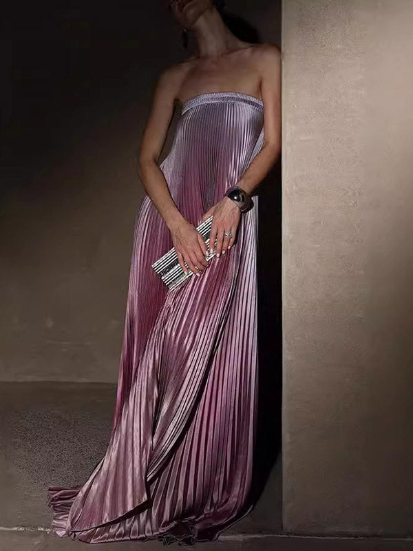 Olivia Bennet | A-Line Loose Elasticity Gradient Pleated Tube Evening Dresses Maxi Dresses