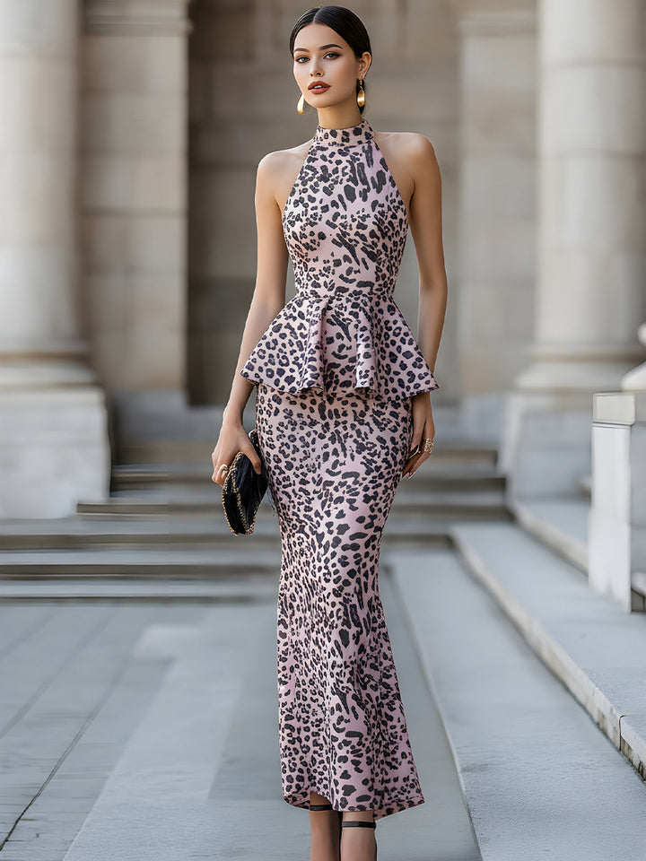 Olivia Bennet | Black Halter Sculpted Waist Structured Crepe Midi Dress