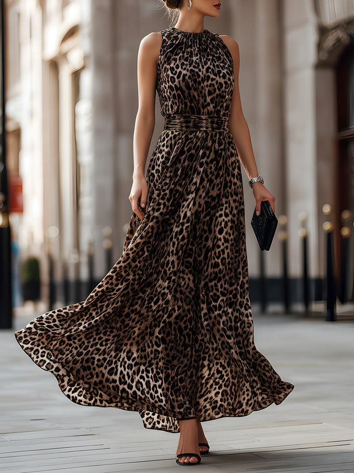 Olivia Bennet | Sleeveless Leopard Print Flowing Maxi Dress