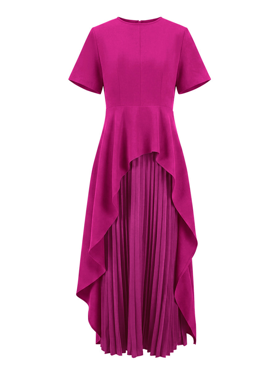Olivia Bennet | A-Line High Waisted Pleated Solid Color Split-Joint Round-Neck Maxi Dresses