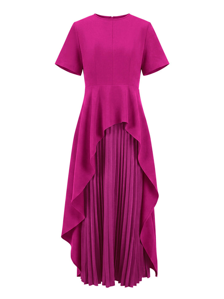 Olivia Bennet | A-Line High Waisted Pleated Solid Color Split-Joint Round-Neck Maxi Dresses