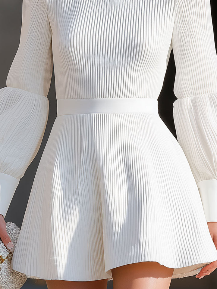 Olivia Bennet | Ivory Puff-Sleeve Mini Ribbed Knit Dress