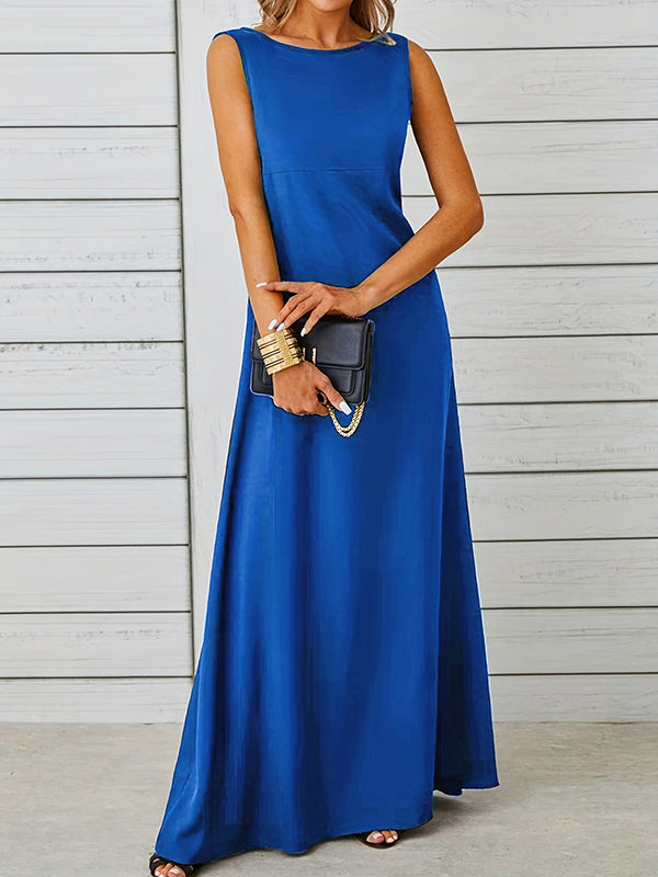 Olivia Bennet | A-Line Loose Solid Color Round-Neck Maxi Dresses