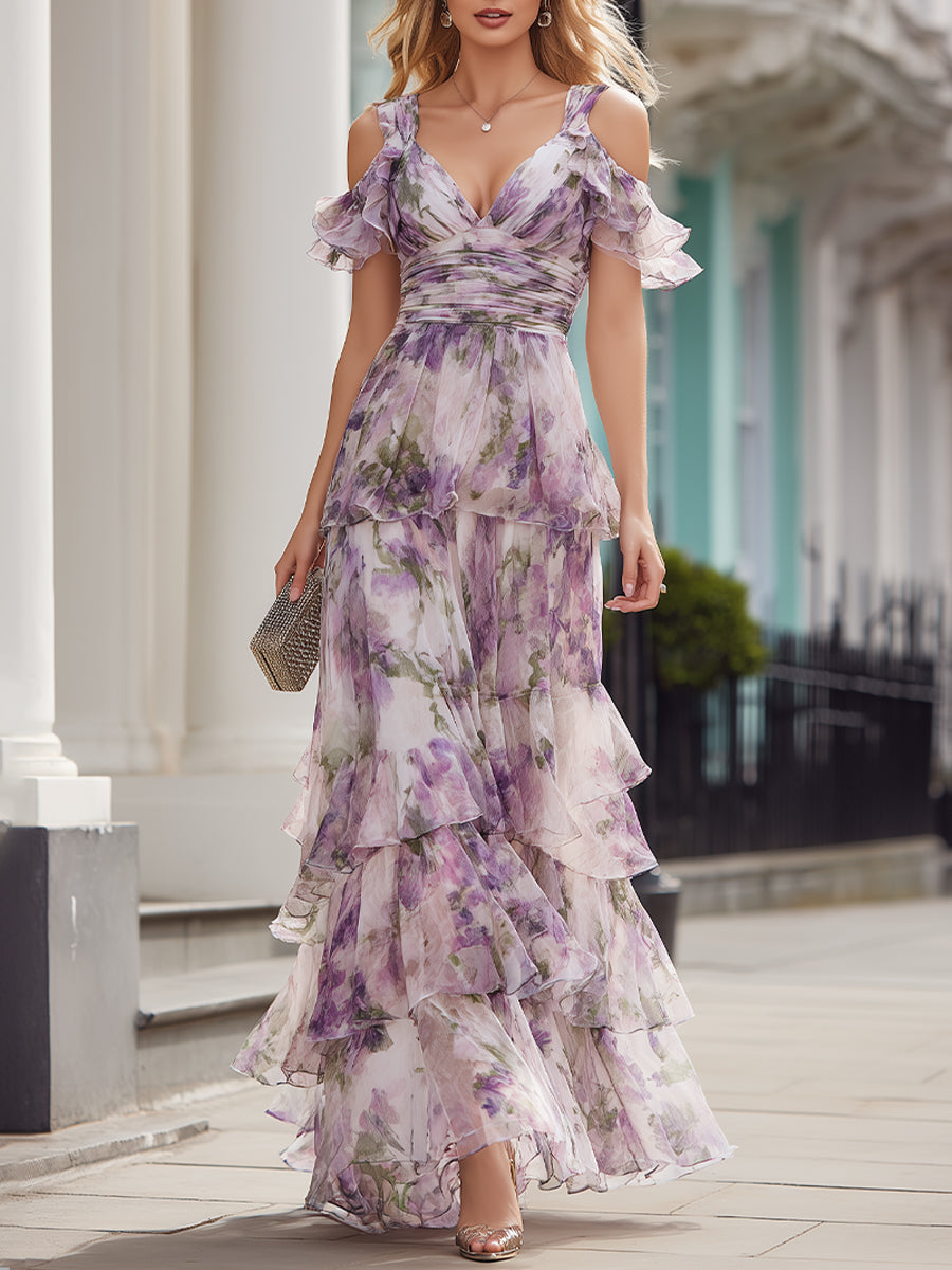 Olivia Bennet | Cold Shoulder Floral Tiered Maxi Dress