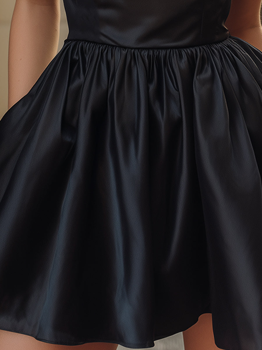 Olivia Bennet | Ivory High-Neck Bubble Hem Satin Dress